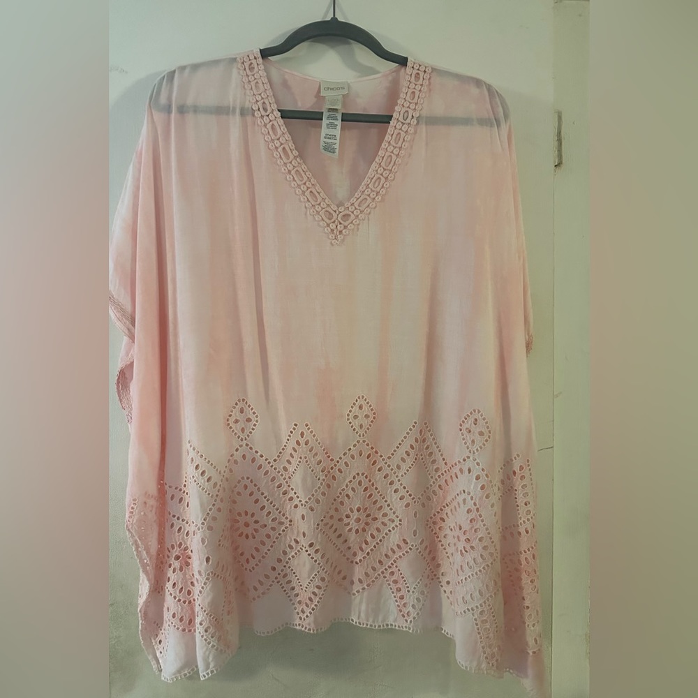 Chicos Women’s Poncho Pink Eyelet V Neck
